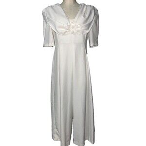 Vintage Women's Puff Sleeve Wide Leg Crepe Jumpsuit size 8 Fairy Boho Romantic